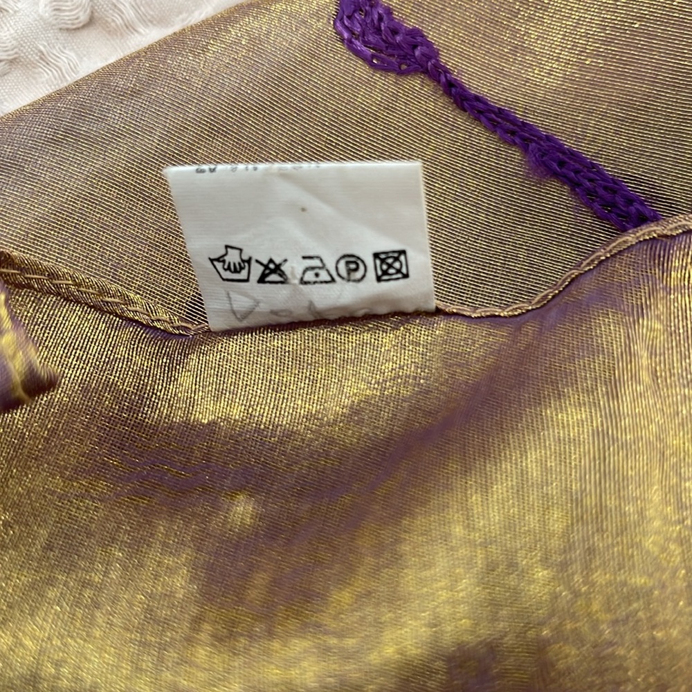 Gold/Bronze Metallic Shimmery Vintage Wrap with Purple Flowers - Picture 9 of 10